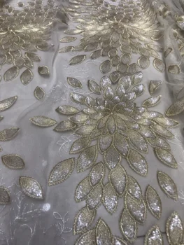

African Lace Fabric Embroidered Nigerian Laces Fabric J-32883 High Quality French Tulle Lace Fabric For Women 5 Yards