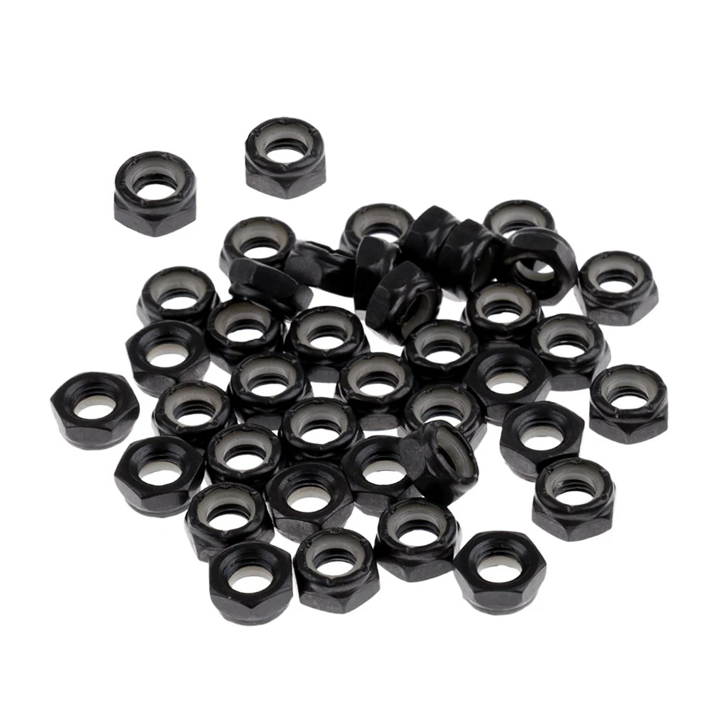 50pcs Sturdy Skateboard Longboard Trucks Wheels Replacement Axle Nuts Hardware Black | Спорт и развлечения