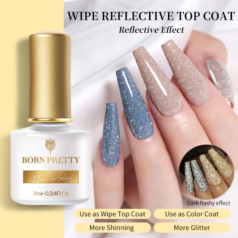 Reflective Glitter Gel ⭐ Instagram Nails Born Pretty (Super Top Coat)  Review 