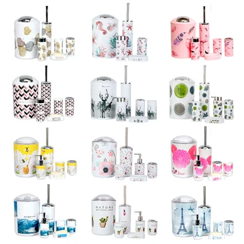 

6PCS Bathroom Accessroies Set Lotion Dispenser Soap Dish Dustbin Washing Tumbler Toilet Brush Toothbrush Cup Storage Tools