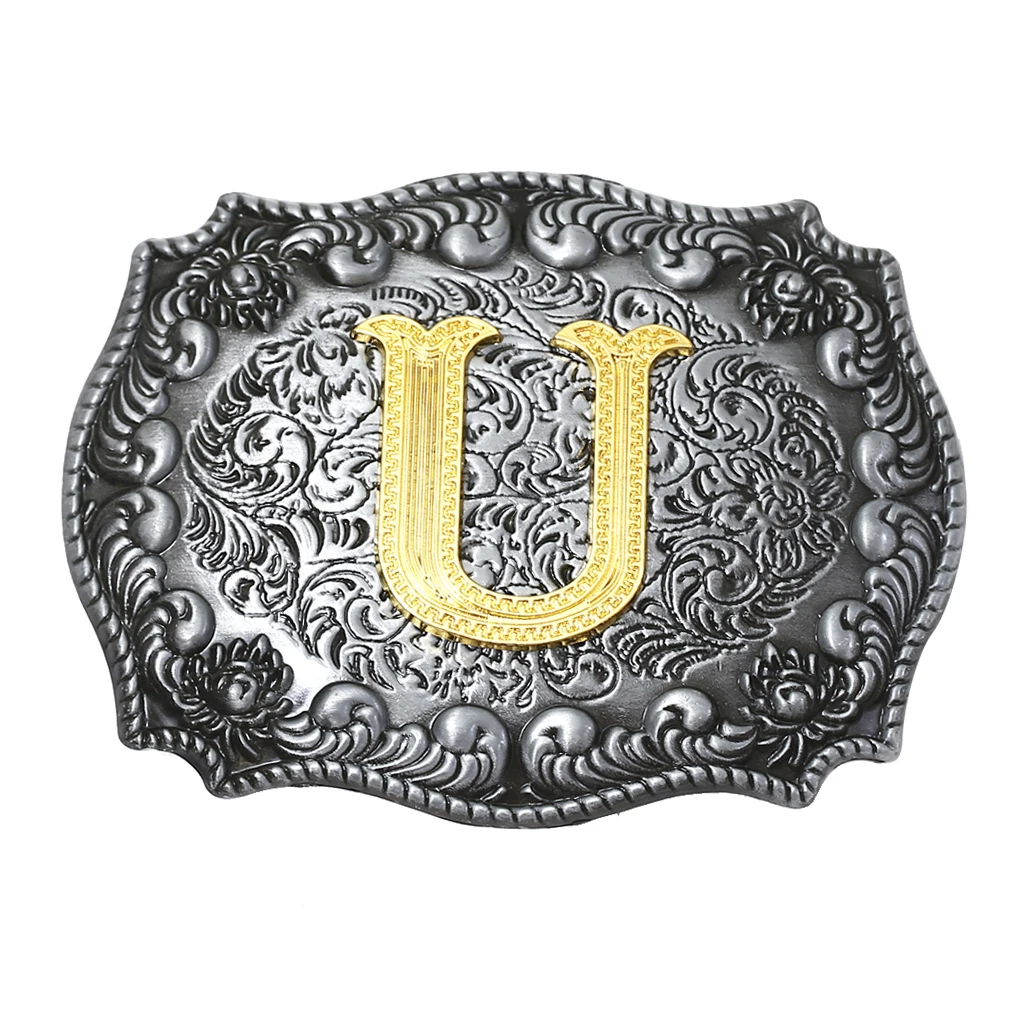 Luxurious Man Belt Buckle Novelty Women Cool Golden Initial Letters ABCDWXY-Z Mens Cowboy Waist Belt Buckle Indian Metal Buckle