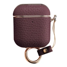 For 1 2 Generation Earphone Cover Leather Protective Cover Litchi Pattern Wireless Headphone Cases Red Wine