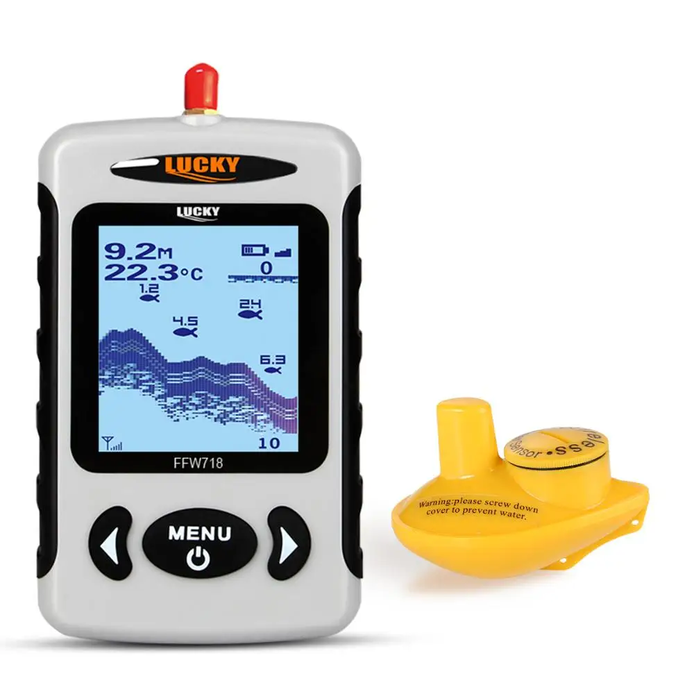  Russian menu LUCKY FF718& FFW718 Top Quality Portabl Fish Finder Sonar Wired Fish depth Finder Alar