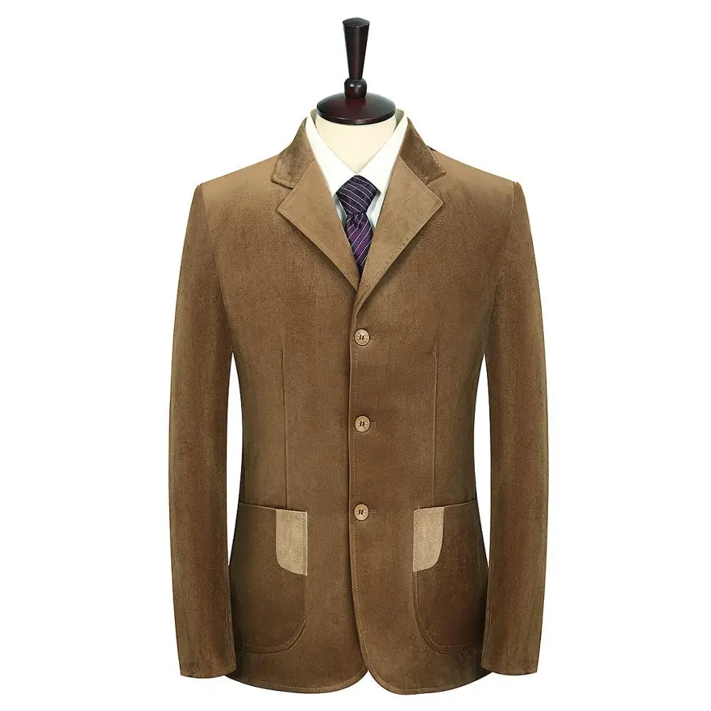 

Man Elegant Business Blazer Red Coffee Green Blue Patch Sleeve Design Male Smart Casual Striped velvet Jacket Suit Office Blazer