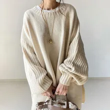 

Japanese Style Sweater Women Lantern Sleeve Patchwork Mid-Length Autumn Top Ladies Pullover Sweet Female Casual Wear Slow Life