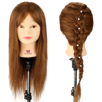 

20" 100% Real Animal Hair Manniquin Head Hairdressing Dolls Head Professional Mannequin Hair Styling Training Head