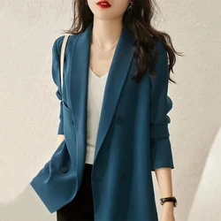 Terno 2022 outono nova moda coreano simples gola de frutas verde drapeado terno jaqueta maré plus size blazers sólidos algodão