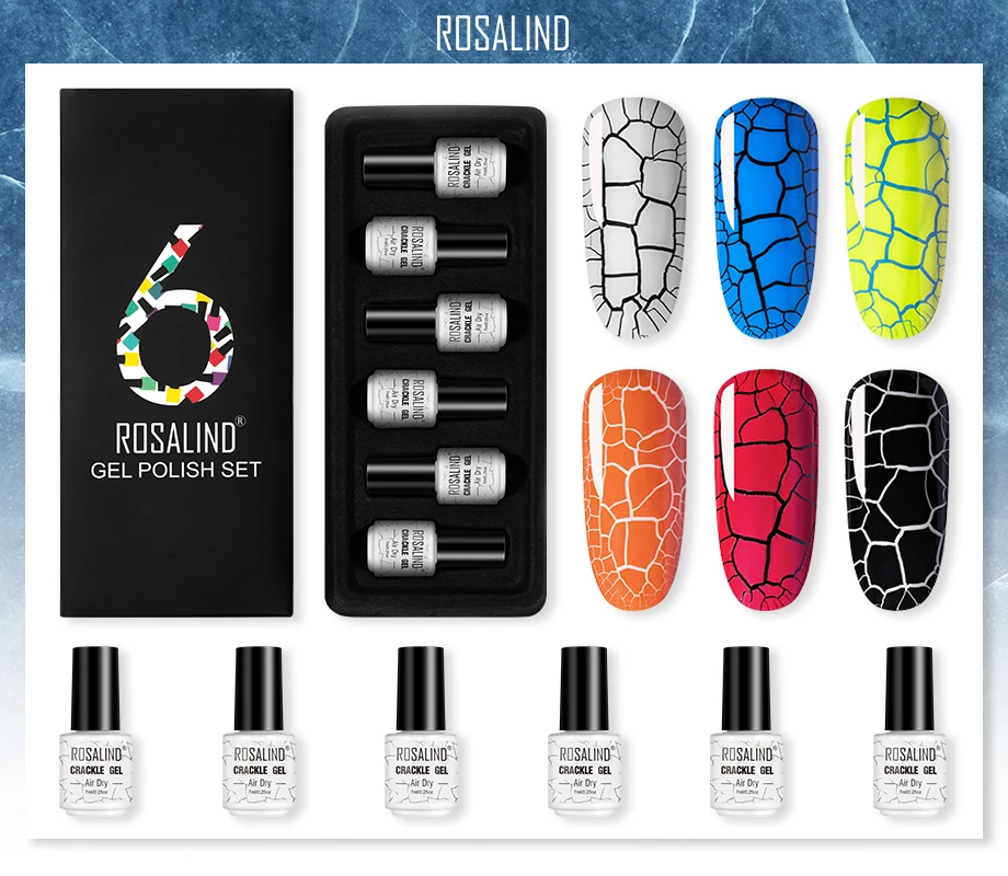 ROSALIND Crackle Gel Set Nail Polish Air Dry Gel Varnishes All For Manicure Soak Off Semi Permanent Nail Art Need Base Top Coat