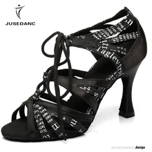 Современные танцевальные туфли, танцевальные джазовые кроссовки, сальса, бальные туфли, женская обувь для латинских танцев, черные модные JuseDanc
