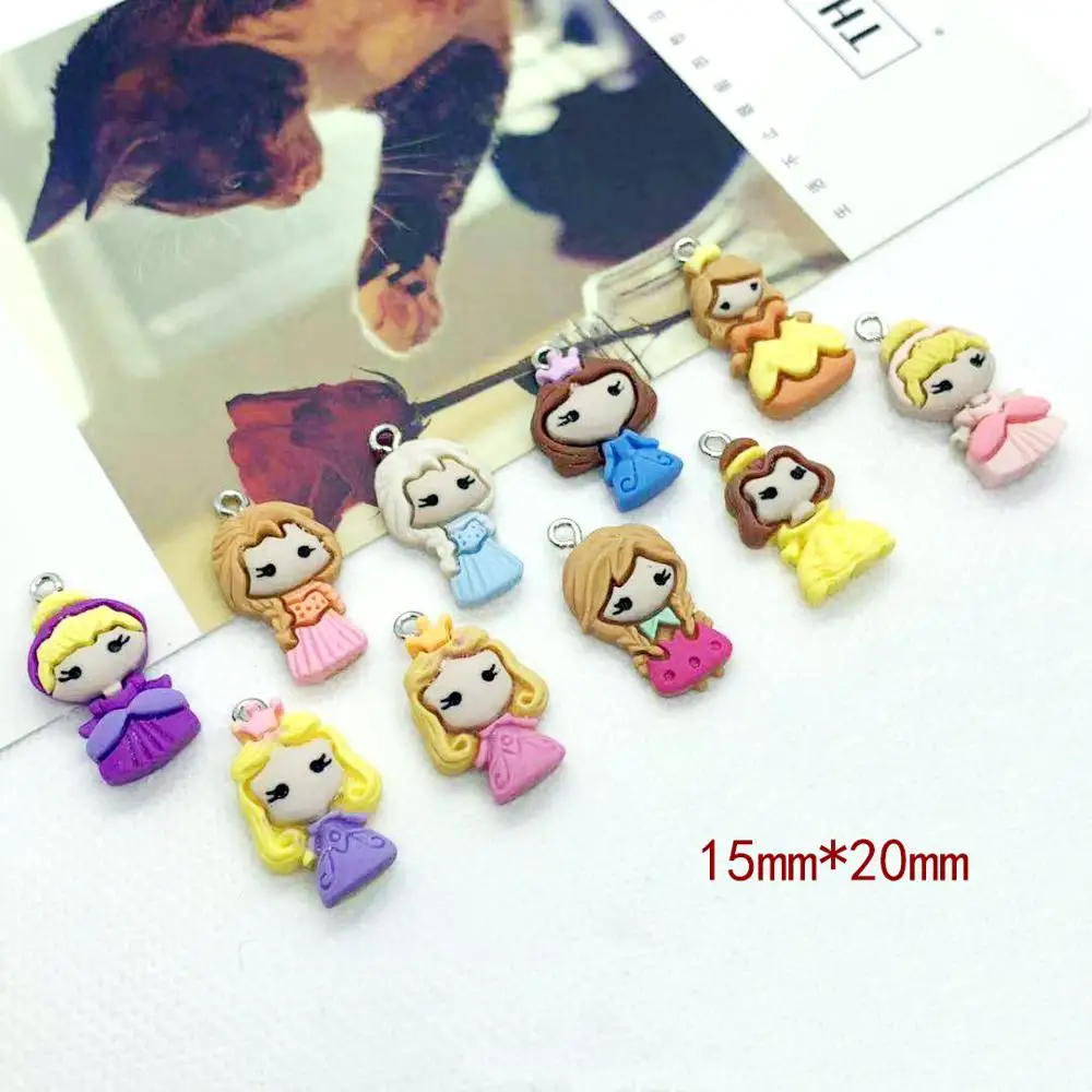 

10pcs 20*15mm Kawaii Simulation Resin Cartoon Princess Charm Pendant For DIY Decoration Earring Keychain Phone Case Accessories