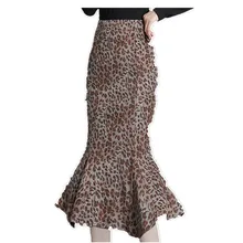 Осенне-зимняя леопардовая шерстяная юбка-труба, Женская юбка с высокой талией, юбка-Русалка с принтом