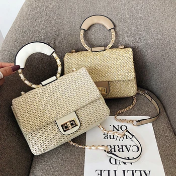 

Women Straw Bags 2020 Summer Beach Bags Bohemian Round Handle Flap Bag INS Rattan Shoulder Bag Handmade Woven Crossbody Bags