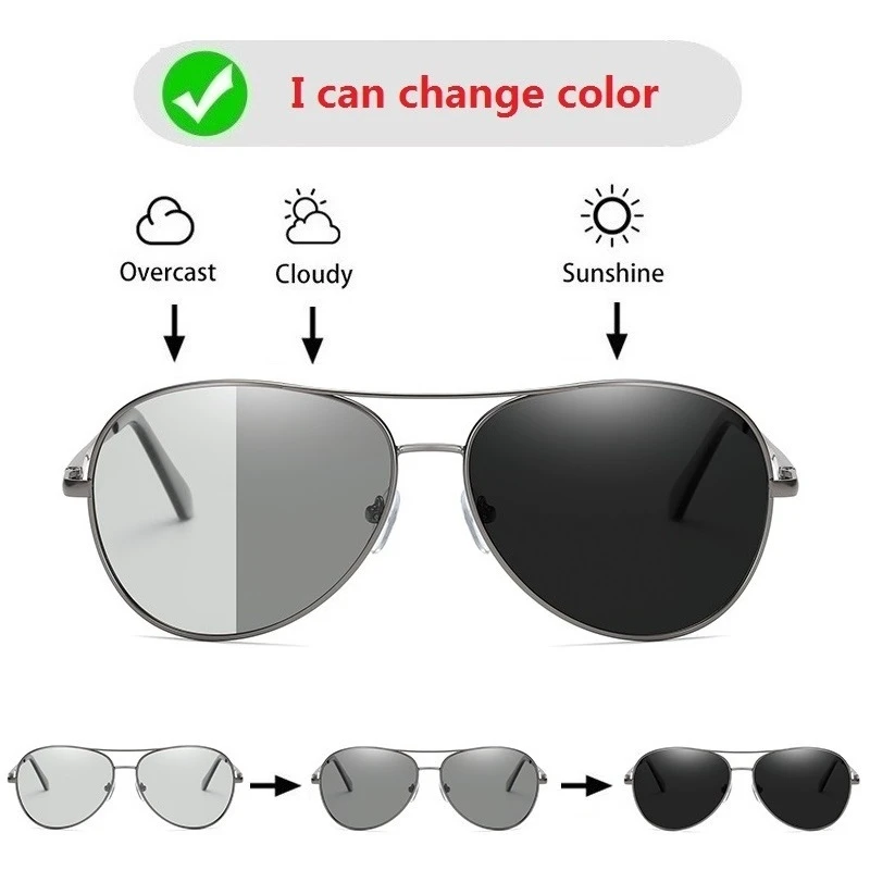 Polarized Sunglasses Night Vision Glasses Photochromic Sunglasses Men Polarized Driving Pilot Chameleon Vintage Sun Glasses Women Male Change Color Day Night Vision UV400