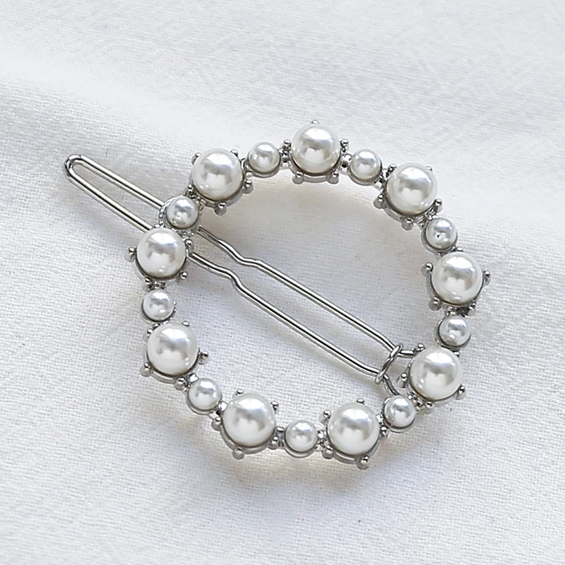 Christmas Gift Geometric Irregular Hollow Pearls Hair Clips Korean Hairpins Metal Barrettes Girls Hair Styling Accessories - Окраска металла: QW0003-2