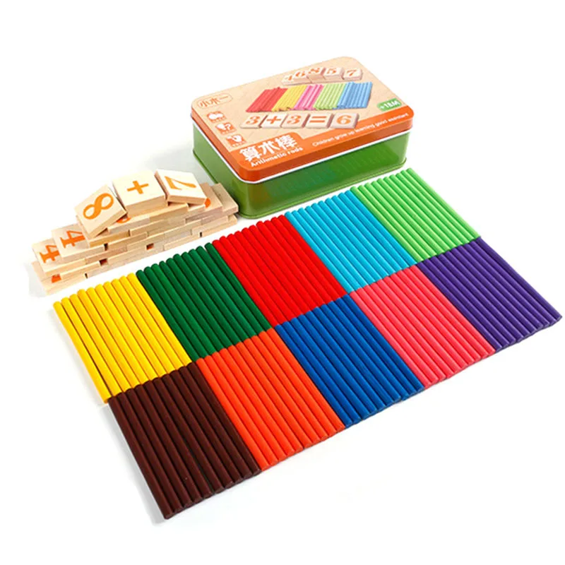 

Children Count Toy Iron Box Counting Sticks Mathematics Early Educational Teaching Aid 100 Root Counting Sticks Wooden Stick Str