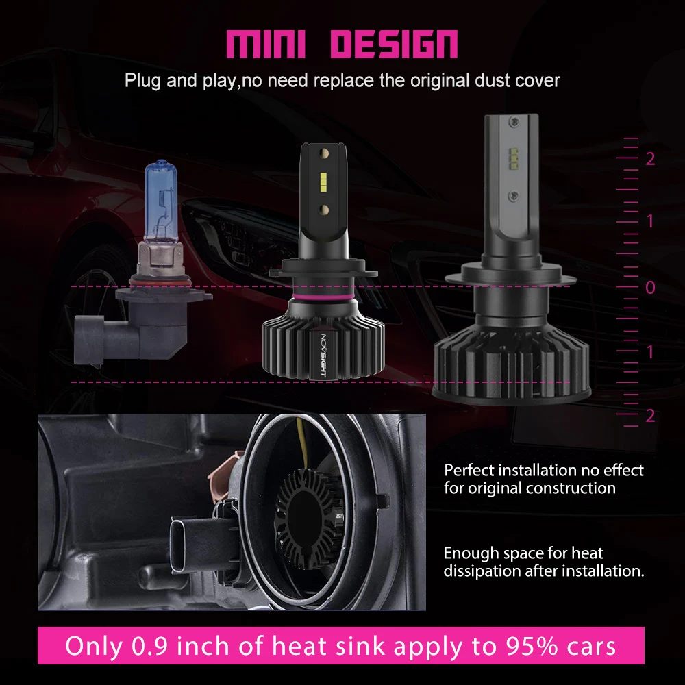 NOVSIGHT H7 светодиодный лампы 12V Автомобильные фары H4 H11 H8 H9 светодиодный лампы 6000 К Автомобильные фары светодиодный H7 HB3 9005 HB4 9006 9005 авто фары