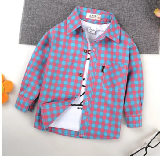 Only shirt Лидер продаж, рубашки для маленьких мальчиков коллекция года, модные хлопковые топы для мальчиков и девочек, одежда на весну-осень, Клетчатая блузка рубашка для детей, От 1 до 10 лет - Цвет: Only shirt