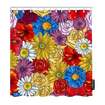 

Floral Bathroom Curtains Colorful Flowers Daisy Camomile Rose Lily in Spring Shower Curtain Set Home Decorative Waterproof
