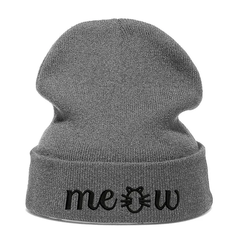 Beanie шляпа Skullie шапка, вязаная шапка-носок зима-осень вышивка в стиле панк Для мужчин Для женщин подростков уличных танцев забавные Мяу
