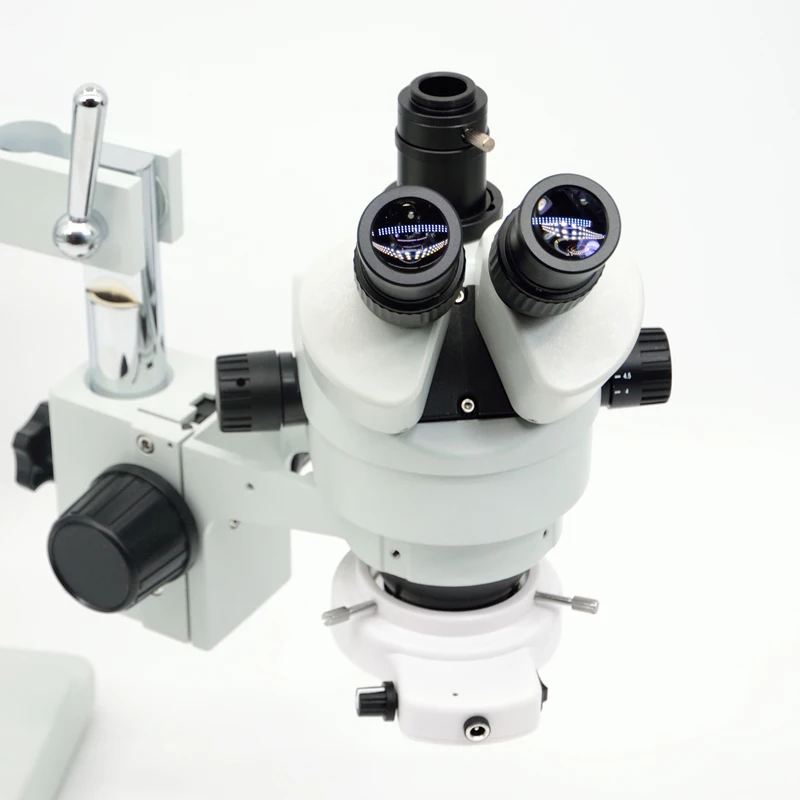 3.5X-90X Microscopio 50/50 분할 동시 초점 이중 붐 스탠드 삼안 현미경 스테레오 줌 현미경 + 60MP HDMI 카메라