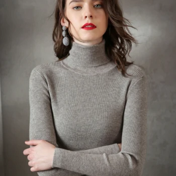 

Casual Turtleneck Knitted Sweater Women Winter Slim Warm Pullover Office Lady Solid Bottoming Sweaters Tops Elasticity Plus Size