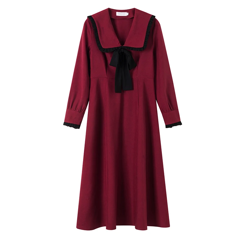 

Retro And Elegant French Style Solid Color Long Sleeve Woman Long Chiffon Dress 2020 Autumn Winter New Hot Sale