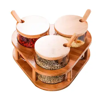 

1 Set Seasoning Jars Glass Clear Kitchen Spice Condiment Organizer Holder Cruet Container With Bamboo Spoon & Lid