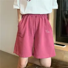 FAKUNTN pantalones cortos coreanos para mujer, Shorts elásticos bordados, adorables, estudiantes, Harajuku, coloridos, sencillos y de gran tamaño