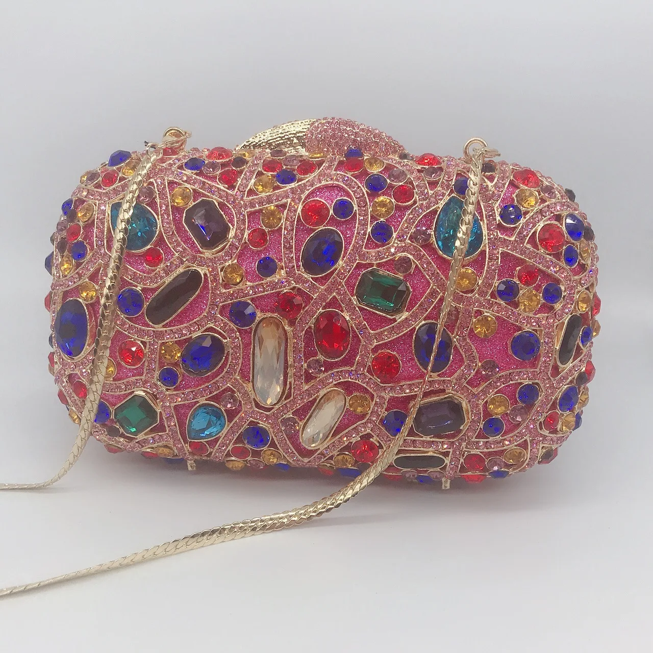 Women Pink Color Crystal Evening Bag For Bridal Gift Clutch Bags