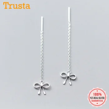 

Trustdavis 100% 925 Sterling Silver Stud Earrings Bowknot 5.6cm Linked Drop Stick Wife Women Girls Friends Gift DS43