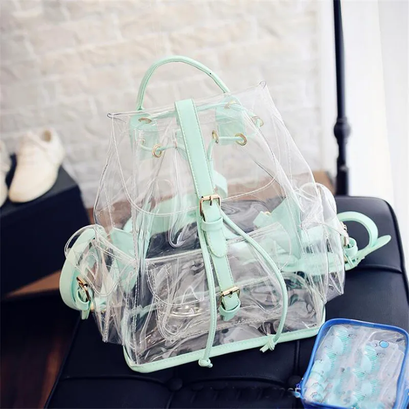 

2019 New Fashion Girl Pink Clear Cute Waterproof PVC Transparent Backpack School Bag Travel Bag 2 Colors