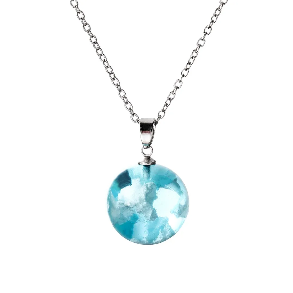 Женская элегантная природа Луна голубое небо белое облако Смола прозрачное ожерелье для женщин ювелирные изделия подарок ретро кулон сувениры