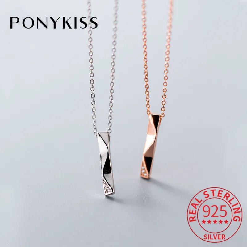 PONYKISS S925 Стерлинговое Серебро Циркон квадратный неправильный кулон ожерелье для женщин простой модный аксессуар нежный Подарок на годовщину