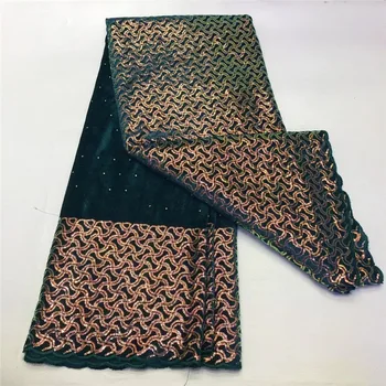 

Latest Nigerian Velvet Lace Fabric 2020 green High Quality Lace African stones Lace Fabric For Wedding Dress French Tulle Lace