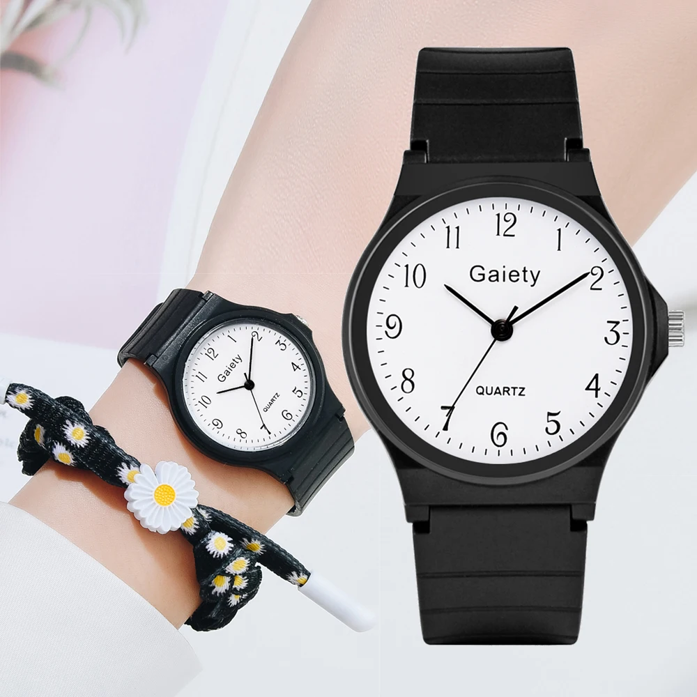 Reloj de silicona con correa negra para mujer, pulsera de cuarzo con vestido de tirantes, informal