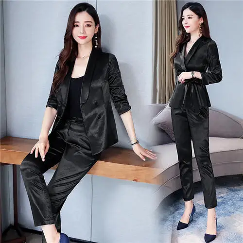 

Set/Suit Skirt V-neck Long Sleeve Fashion Elegant Korean-style Elegant 2019 Autumn