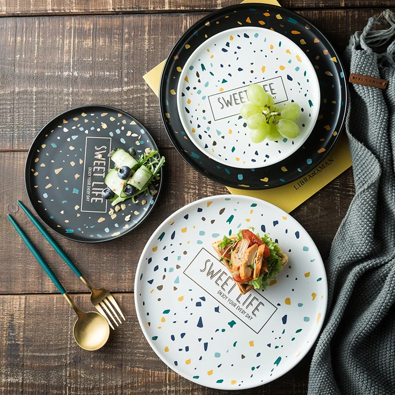 Plato de cerámica occidental nórdico para carne, vajilla creativa para ensalada de punto blanco y negro, para fiesta en restaurante, sencilla y a la moda|Fuentes y platos| - AliExpress - Platos increíbles para tu mesa