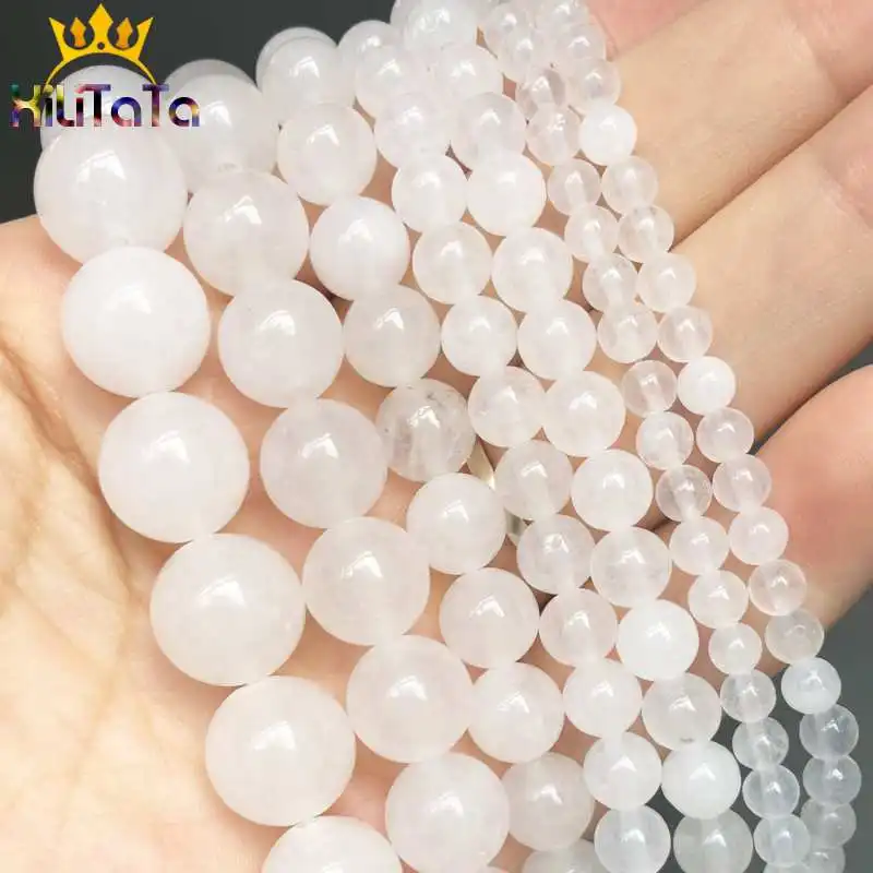 Natural Stone Beads Round White Chalcedony Jades Loose For Jewelry Making DIY Bracelet Necklace 15''/Strands 4/6/8/10/12mm |