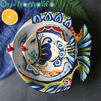 

European Creative Fish-shaped Ceramic Bowl Restaurant Kitchen Home Salad Bowl Shaped Large Bowl Ceramic Fruit Plate Tableware