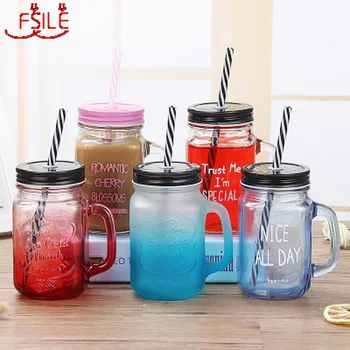 

29 models BPA Free Fashion Gradient Mason Jar of Milk Tea Cup Classic Insulated Tumbler Kettle Metal Cover with A Straw
