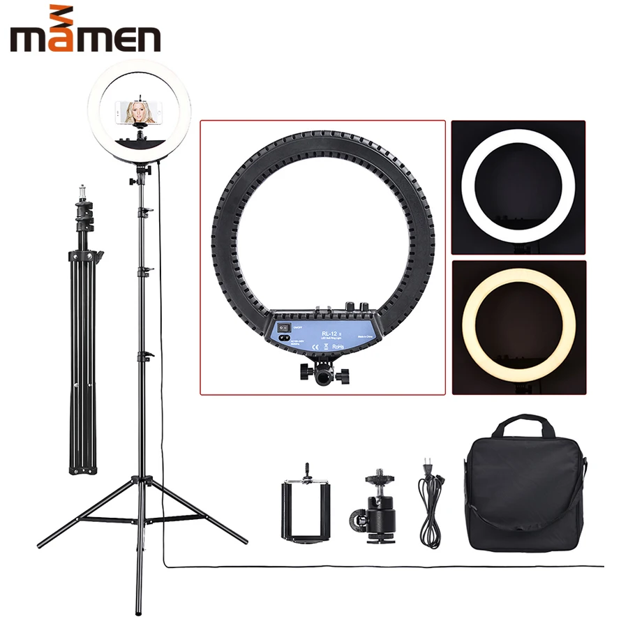 MAMEN 12 ''светодиодный светильник-кольцо с регулируемой яркостью, двухцветный студийный светильник с 2 м штативом, видео светильник для Youtube Instagram Vlog фотографии