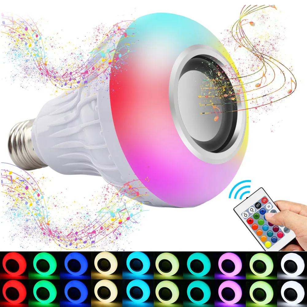 Умный E27 светодиодный RGB Лампочка беспроводной Bluetooth динамик музыка воспроизведение аудио Диммируемый Светильник RGBW лампа с дистанционным управлением - Испускаемый цвет: RGB
