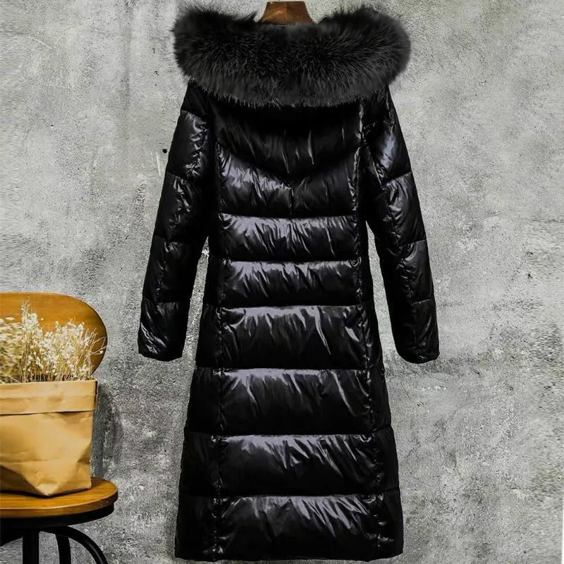 Black Fur Зимнее пальто Женская Корейская белая куртка на утином пуху Женская куртка-пуховик с большим меховым воротником плюс размер теплая парка Abrigos 2019000 YY1644 - Цвет: Black Fur