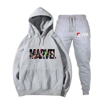 

New 2019 MARVEL Print Tracksuit Men Thermal Men Sportswear Sets Cotton Hoodie+Pants Sporting Suit Casual Sweatshirts Sport Suit
