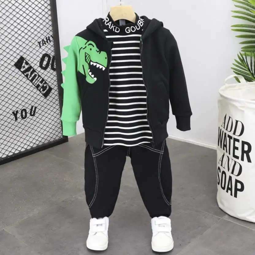 

2020 New Children Kids Clothing Set Baby Boys Clothes Autumn Winter 3PCS dinosaur cardigan Suits Fall Cotton Print Letter Sets