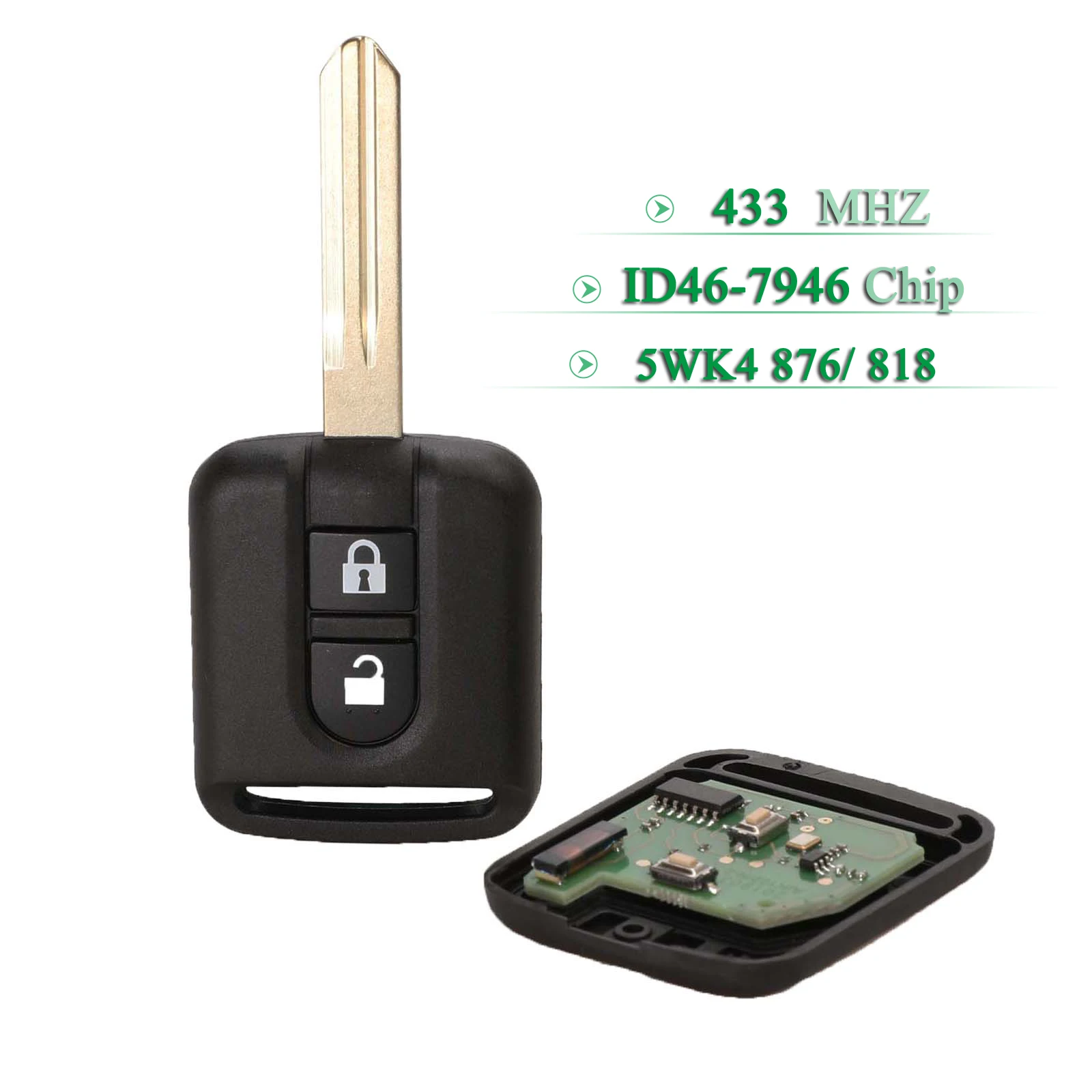 BILCHAVE 433MHZ ID46 PCF7946 CHIP 2B REMOTE CAR KEY FOR NISSAN ELGRAND X-TRAIL QASHQAI NAVARA MICRA NOTE NV200 5WK4876/818