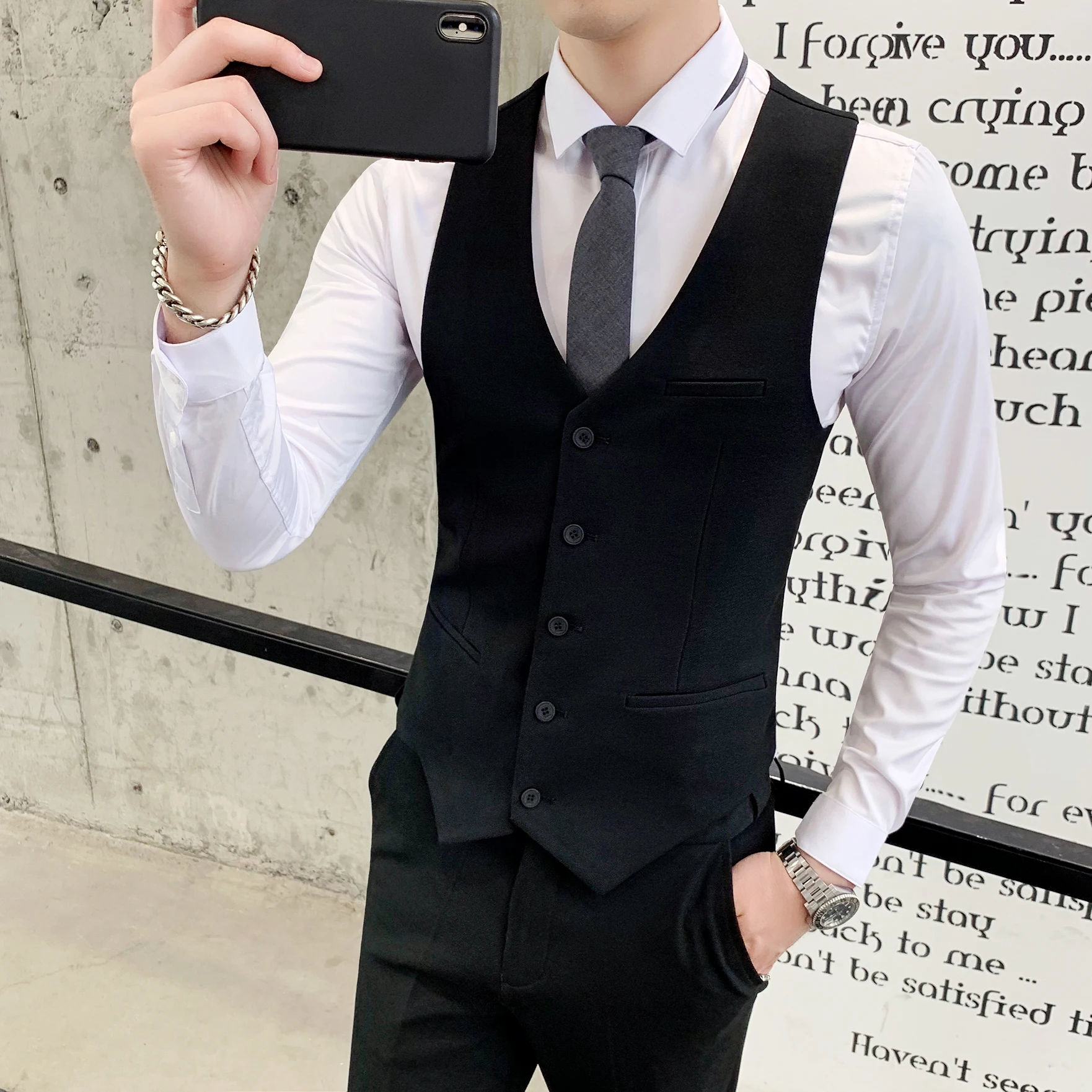 Для Мужчин's для бизнес на каждый день Slim жилет Модные Для мужчин однотонный Цвет с одной пуговицей жилет для Для мужчин простой Для мужчин одежда на весну и осень, S-4XL