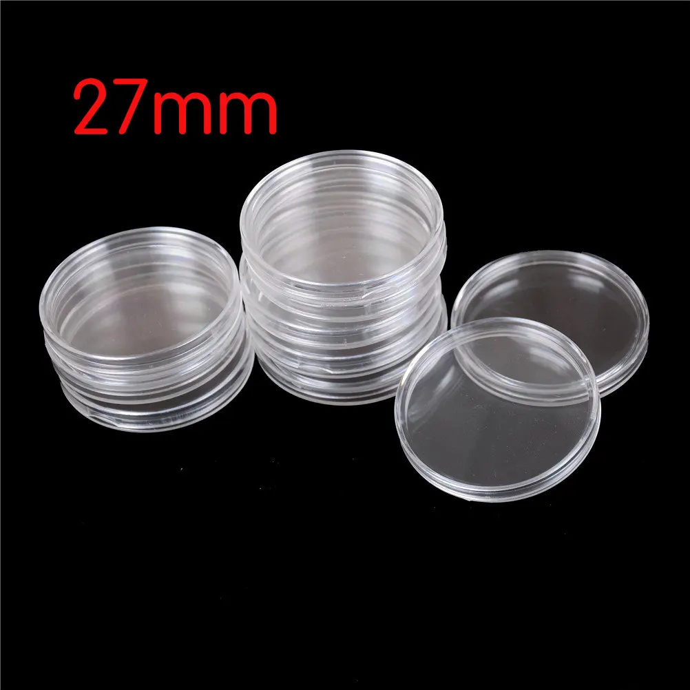 27mm 10 шт./кор. прозрачные круглые в штучной упаковке держатель копилку Пластик капсулы для хранения Дисплей Чехлы Органайзер Коллекционные вещи подарки 18-50 мм - Цвет: 27mm