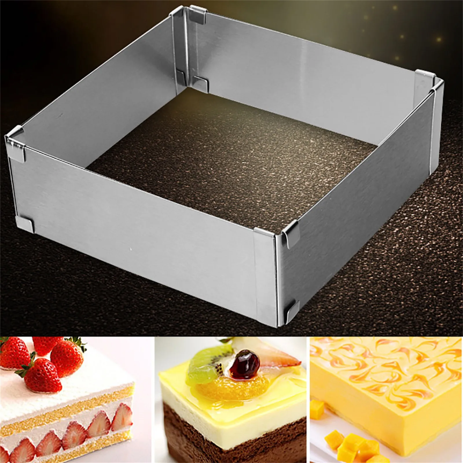 2021 New Adjustable Mousse Ring Square Mold Border Paste Film Kitchen Accessory DIY Baking Cake