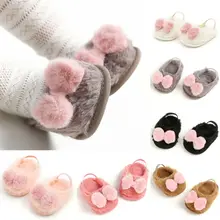Мягкая теплая обувь с милым бантом для новорожденных мальчиков и девочек 0-18 месяцев